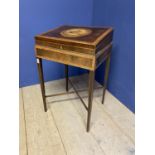 A ladies pretty walnut and satinwood inlaid small Italian writing desk, with tapered legs, 48W x