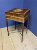 A ladies pretty walnut and satinwood inlaid small Italian writing desk, with tapered legs, 48W x
