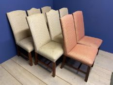 Harlequin set of 8 upholstered dining chairs, one in need of re-upholstery, and the others in used