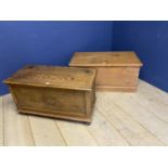 A pine and a light oak blanket box /toy chests, with rising lids(2), 1 handle missing