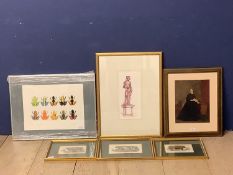 A quantity of pictures and prints, all framed and glazed, to include 3 decorative pictures of