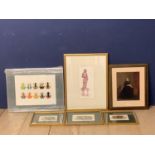 A quantity of pictures and prints, all framed and glazed, to include 3 decorative pictures of