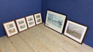 A quantity of hunting pictures and prints, including humorous Leech style pictures, snaffles, and