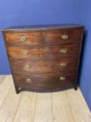 A Victorian mahogany bow front chest of 2 short over 3 long drawers, 114cm Wide