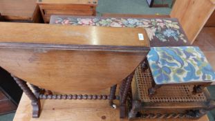 Small Sutherland land table, and 2 small upholstered stools and a bergerre stool