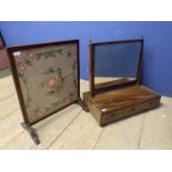 Toilet mirror and a tapestry screen, with string inlaid decoration, 58cmH