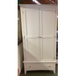 A Modern white 2 drawer wardrobe, with hanging rails, and drawer, 190cmH x 95W x 61D