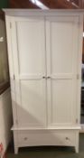 A Modern white 2 drawer wardrobe, with hanging rails, and drawer, 190cmH x 95W x 61D