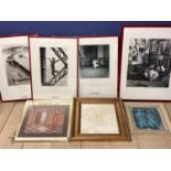 Quantity of pictures and prints to include prints of Robert Doisneau Paris posters in red frames