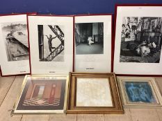 Quantity of pictures and prints to include prints of Robert Doisneau Paris posters in red frames