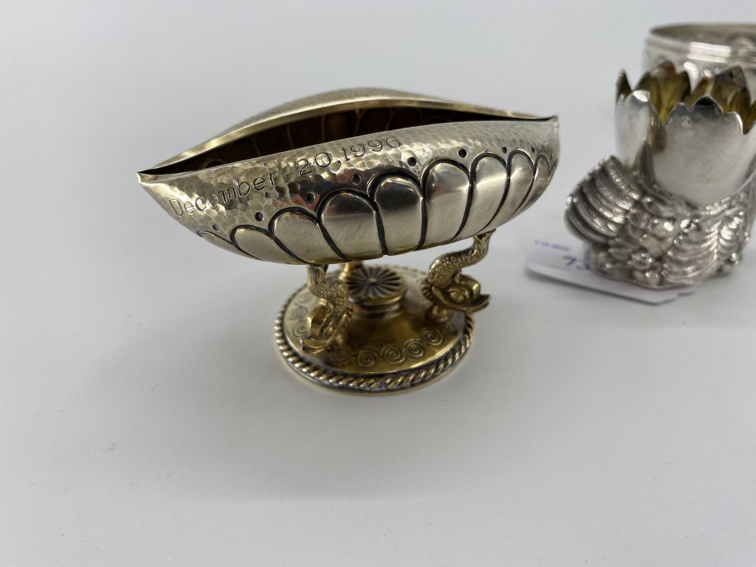 A pair of white metal egg cups in the form of cast chickens with gilt interiors, and a white metal - Image 5 of 5