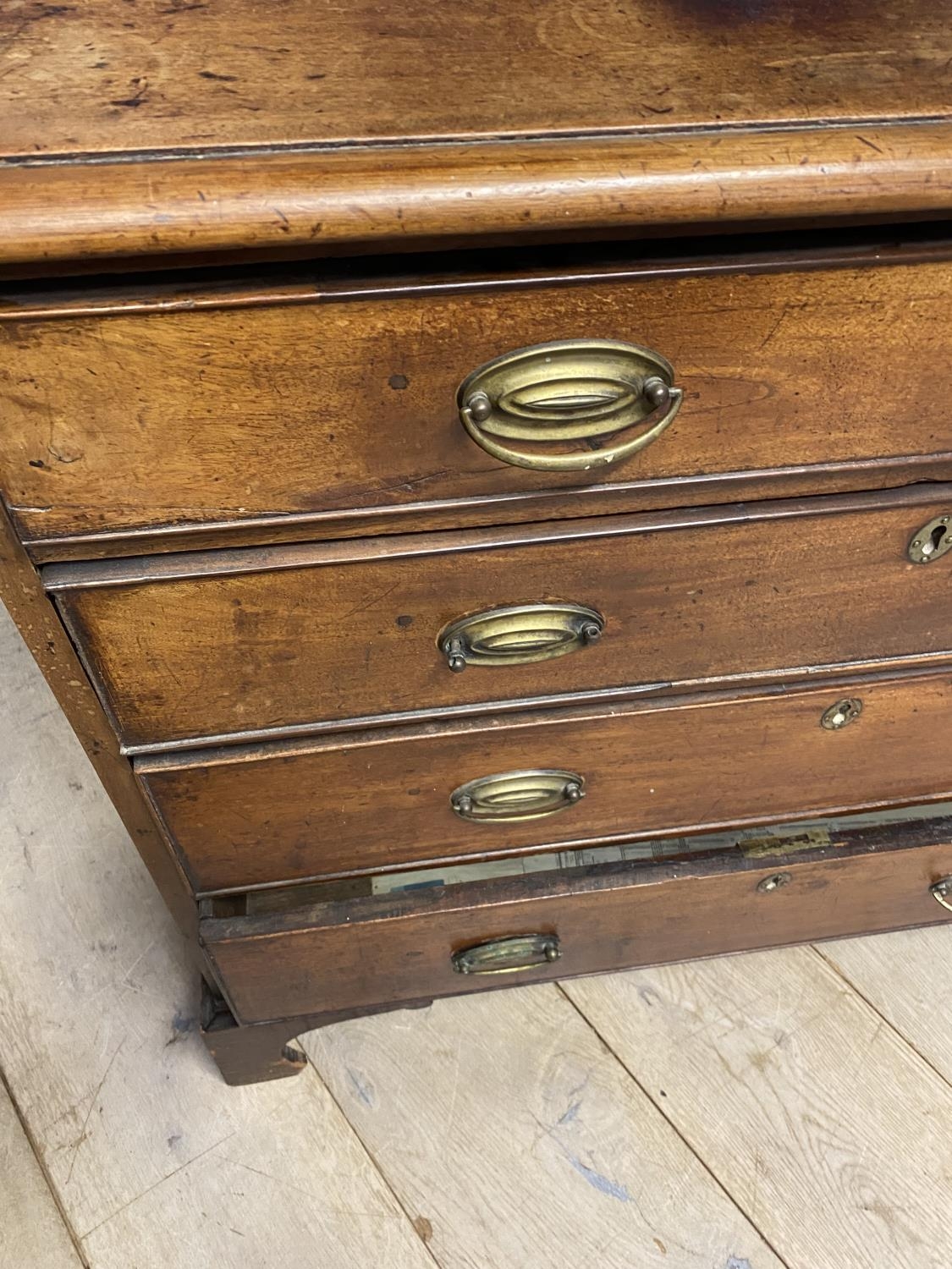 George III mahogany chest of 4 long drawers, condition: some wear and losses, see photos - Image 3 of 3