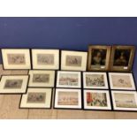 A set of framed and glazed Lowry Prints and a set of framed and glazed prints of Georgian daily