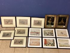 A set of framed and glazed Lowry Prints and a set of framed and glazed prints of Georgian daily