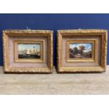 Pair of modern framed and glazed decorative pictures, one of a rural landscape ad one of a ship,