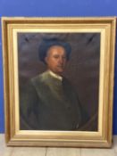 C19th oil on canvas, half portrait, label verso bears writing "William Page of Worcester C.1670