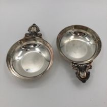 A pair of French white metal porringers or Quaish marked to base Christofle France, 17 x 22 x 5cm
