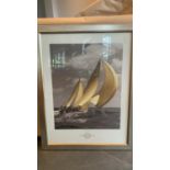 Modern framed and glazed picture, by Rosenfeld Collection, of a racing yacht, titled on mount LUTINE