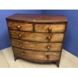 Victorian mahogany bow front chest of 2 short over 3 long drawers with wooden knob handles