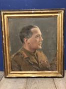 C20th oil on canvas of a gentleman in military uniform, 49 x 44cm, in a gilt frame, much wear to