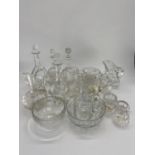 Quantity of late C19th and C20th glassware, decanters jugs and bowls etc