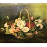 A large oil on canvas, Floral still life in a basket, bears signature lower left Lensen / Iensen,