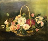 A large oil on canvas, Floral still life in a basket, bears signature lower left Lensen / Iensen,