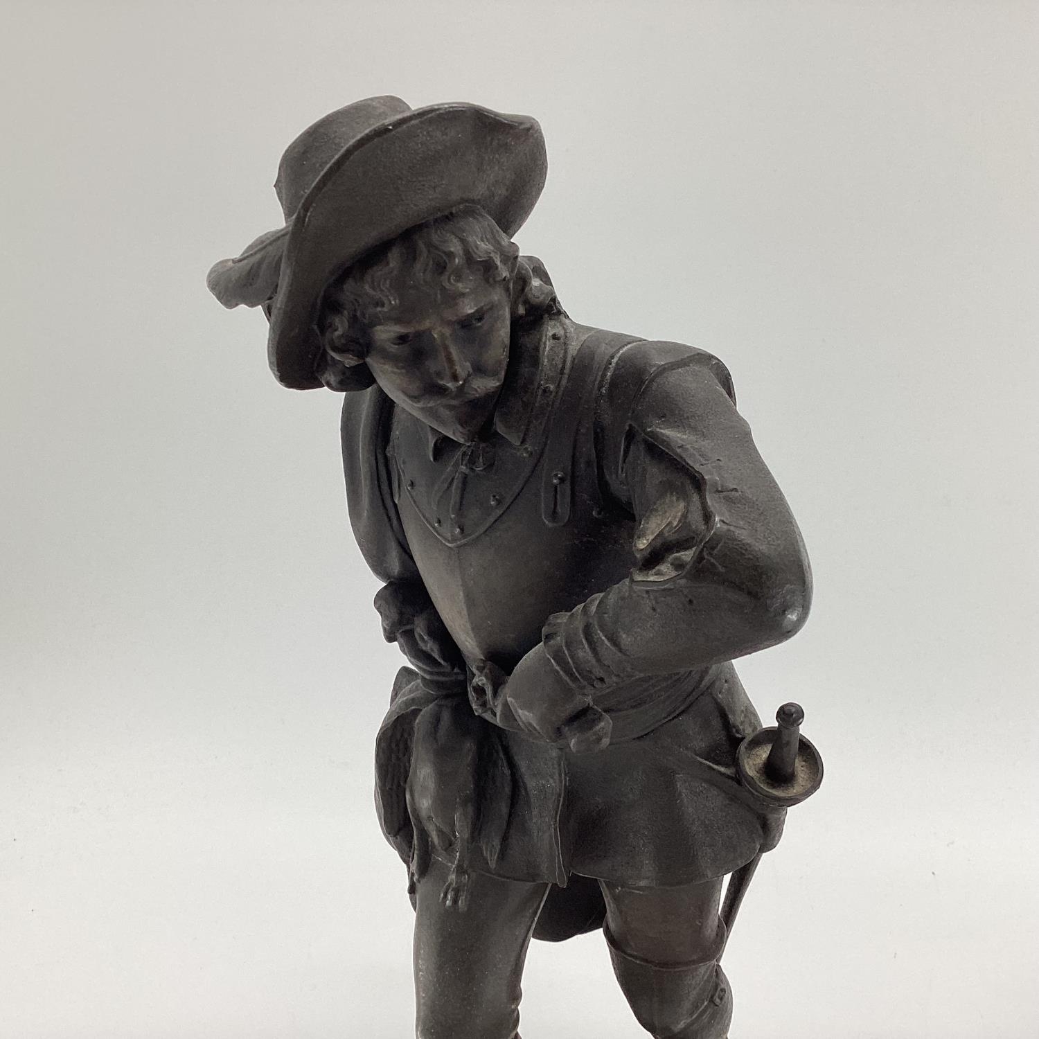 Two bronze figures of a cavalier and a soldier on cast oval bases, 37cm - Image 2 of 8