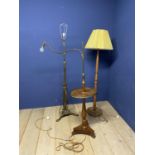 A good walnut and brass bound standard lamp, with a brass galleried tray to extending adjustable