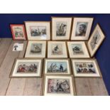 Two good sets of framed and glazed prints of humorous colour lithographs, and a pamphlet from the