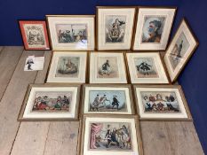 Two good sets of framed and glazed prints of humorous colour lithographs, and a pamphlet from the