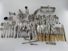 A collection of silver plated and white metal items to include a pair of cast fighting cocks,