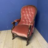 Victorian red upholstered balloon back chair