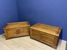 Pair of heavy pine chests/blanket boxes/toy boxes with rising lids