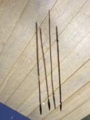 Four African tribal spears, wooden shafts and wrought metal spear heads, longest 156cm and A Persian