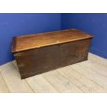 Large pine brass bound chest, splits and wear, 132 x 54cmW