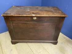 A C18/19th oak coffer with rising lid, 106cm W x 74cmH, wear, marks, splits and losses