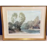 large gilt and glazed framed print, signed lower right in pencil and label verso "October Morning on