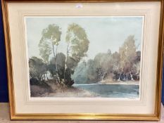 large gilt and glazed framed print, signed lower right in pencil and label verso "October Morning on