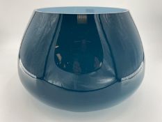 A large Art Glass table centre bowl, with blue exterior. 30cm H x 44cm at widest point
