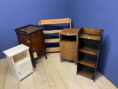 A quantity of general furniture to include small shelving units/book shelves and a wash stand etc,