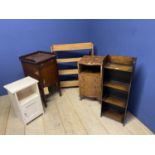 A quantity of general furniture to include small shelving units/book shelves and a wash stand etc,