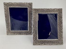 Pair of Turkish silver easel backed picture frames with shell and geometric design stamped Melda