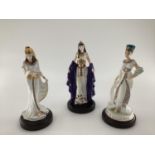 Two Coalport limited edition figures, Cleopatra and Queen Hatshepsut, and a Wedgwood Statue of