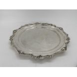 A collection of silver plated items to include five circular trays, largest 46cm (6)