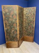 A late C19th decorative, wooden and embossed & painted leather, 3 fold screen, condition - much wear