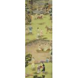 A single De Gournay ex display panel, of a Chinese "Industry" scene, with a vibrant green textured