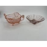Two French mid C20th Art Glass items, to include frosted and clear glass bowl with lion handles