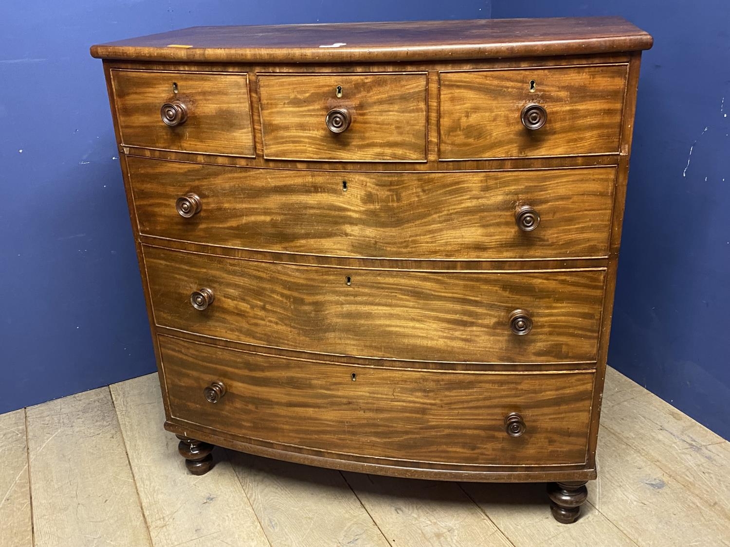 Victorian mahogany chest of drawers with 3 small drawers above three long drawers