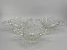 Collection of late C19th early C20th pressed glass items, to include loop handled serving dishes and